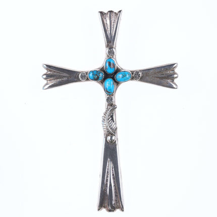 Large Vintage Navajo Sterling and turquoise cross pendant - Estate Fresh Austin