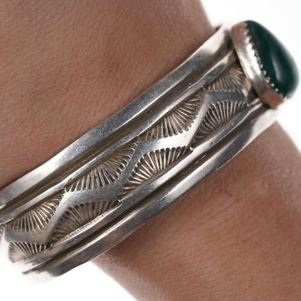 Lester Craig Heavy Stamped Navajo Sterling/Malachite Cuff bracelet - Estate Fresh Austin