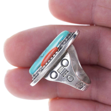 Louis Aberbach 1970's Sterling turquoise and coral ring - Estate Fresh Austin