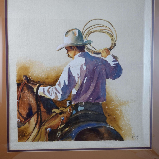 Mark Kohler Texas Artist 1995 Cowboy Watercolor Early Work Gift to a Friend - Estate Fresh Austin
