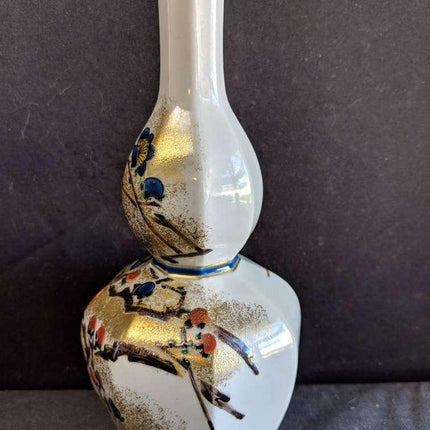 Masaaki Yamagishi Hand Painted Japanese Kutani Porcelain Double Gourd Vase - Estate Fresh Austin