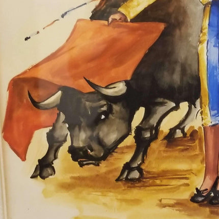 Matador painting Bullfighter Watercolor Early to mid 20th century Vibrant Colors - Estate Fresh Austin