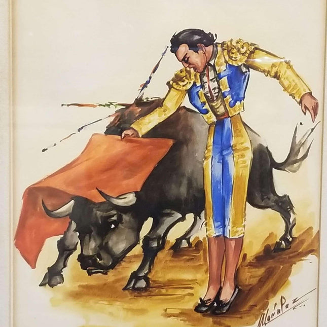 Matador painting Bullfighter Watercolor Early to mid 20th century Vibrant Colors - Estate Fresh Austin