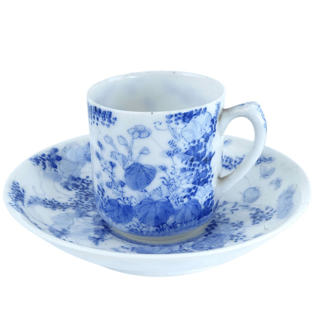 Meiji Period Japanese Hirado Blue Underlaze Hand Painted Cup and Saucer - Estate Fresh Austin