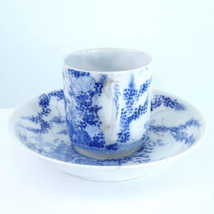 Meiji Period Japanese Hirado Blue Underlaze Hand Painted Cup and Saucer - Estate Fresh Austin