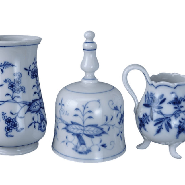 Meissen Blue Onion Bell, 3 Toe Creamer, and Vase - Estate Fresh Austin