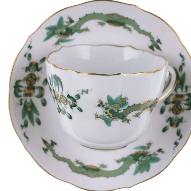 Meissen Rich Court Dragon Green Demitasse Espresso cup and saucer (multiple avai - Estate Fresh Austin