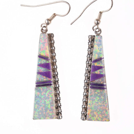 Mel Benally Navajo Sterling Opal, and Charoite channel inlay earrings - Estate Fresh Austin
