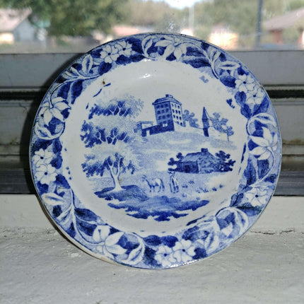 Mid 19th century Pearlware Blue Transferware Staffordshire Child's Plate Hackwoo - Estate Fresh Austin