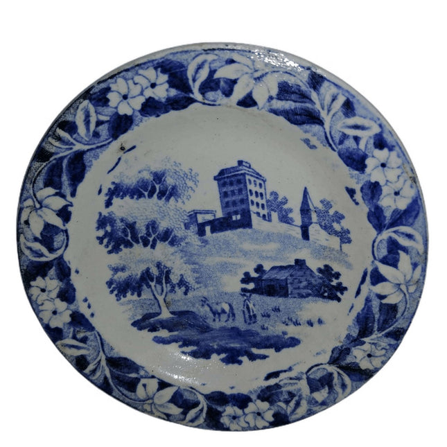 Mid 19th century Pearlware Blue Transferware Staffordshire Child's Plate Hackwoo - Estate Fresh Austin