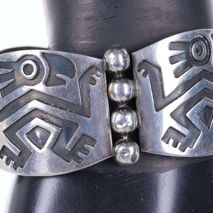 Mid Century Mexican Silver Mayan style modernist Hinged Bracelet - Estate Fresh Austin