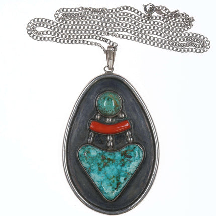 MId Century Southwestern Modernist sterling, turquoise, and coral pendant - Estate Fresh Austin