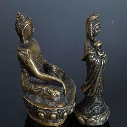 Miniature Antique Bronze Buddha and Guanyin Bodhisattva - Estate Fresh Austin
