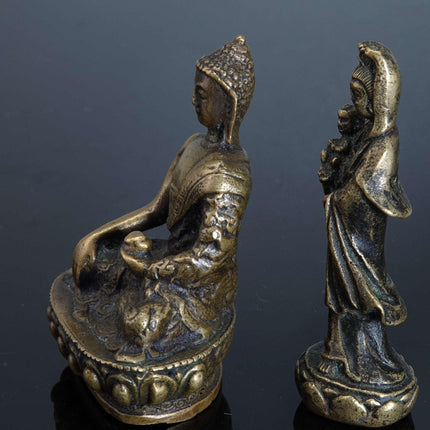 Miniature Antique Bronze Buddha and Guanyin Bodhisattva - Estate Fresh Austin