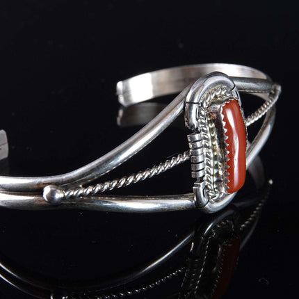 Native american Sterling and Coral Cuff by D Skeets - Estate Fresh Austin