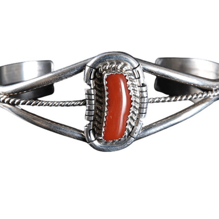 Native american Sterling and Coral Cuff by D Skeets - Estate Fresh Austin