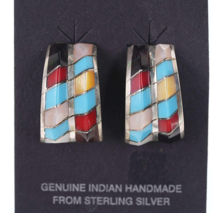 Native American Sterling Multi-stone channel inlay hoop earrings - Estate Fresh Austin
