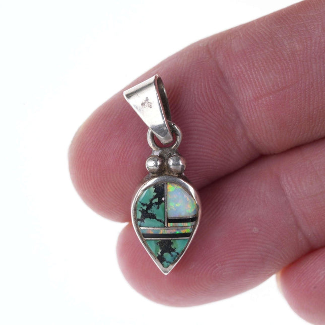Native American Sterling opal and turquoise channel inlay pendant - Estate Fresh Austin
