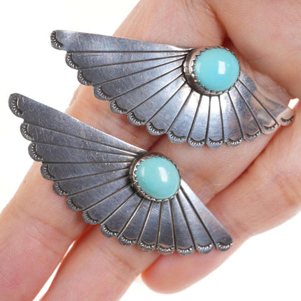 Native American sterling silver/turquoise feather earrings - Estate Fresh Austin