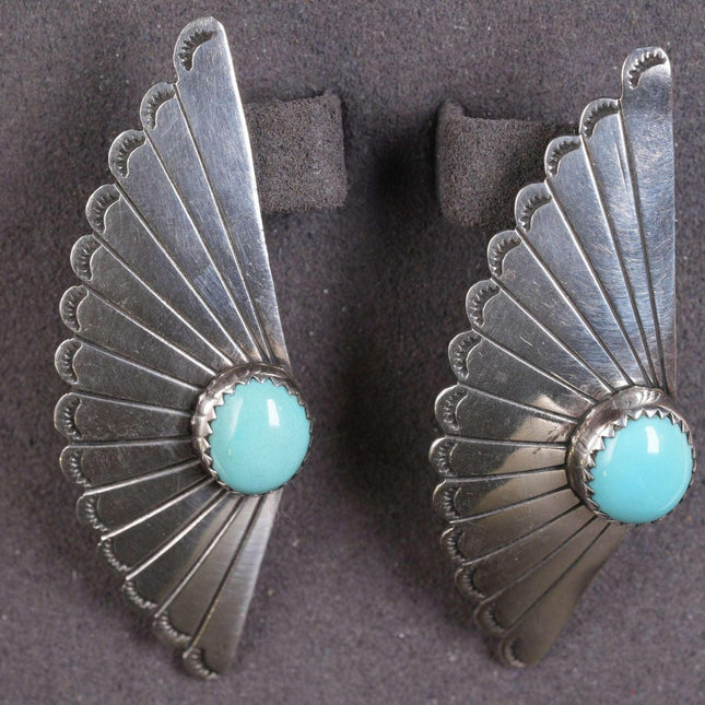Native American sterling silver/turquoise feather earrings - Estate Fresh Austin