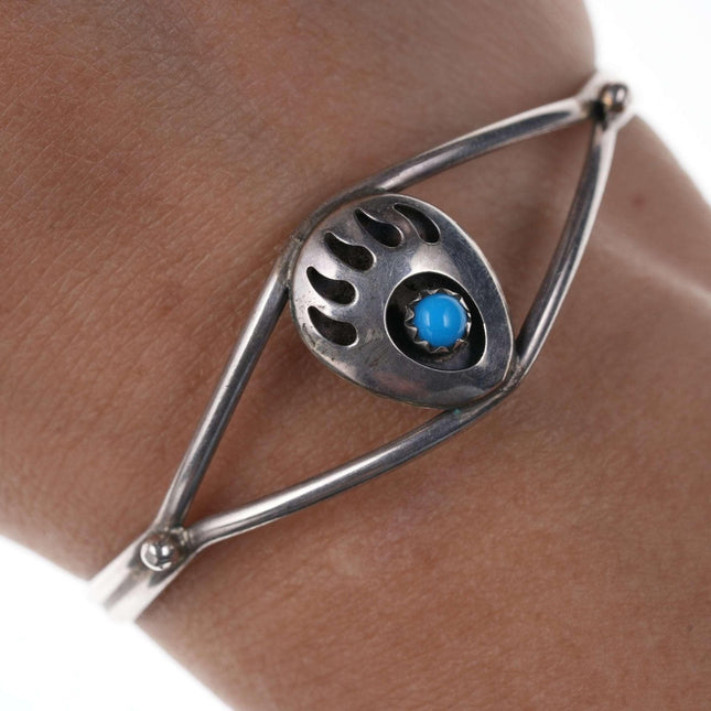 Native American Sterling/turquoise Bear claw shadowbox cuff Bracelet - Estate Fresh Austin