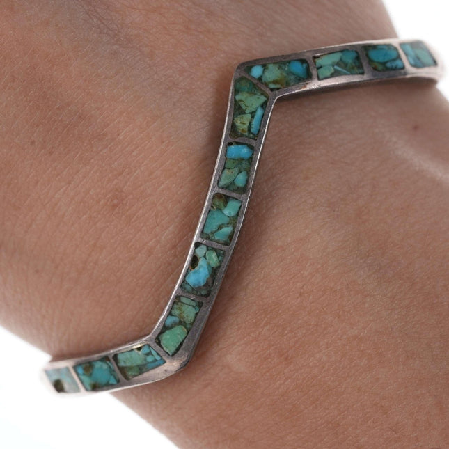 Native American Sterling/turquoise Chip channel inlay cuff bracelet h - Estate Fresh Austin