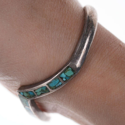 Native American Sterling/turquoise Chip channel inlay cuff bracelet h - Estate Fresh Austin