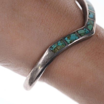 Native American Sterling/turquoise Chip channel inlay cuff bracelet h - Estate Fresh Austin