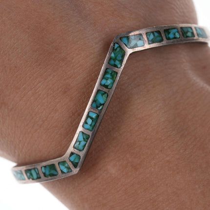 Native American Sterling/turquoise Chip channel inlay cuff bracelet y - Estate Fresh Austin