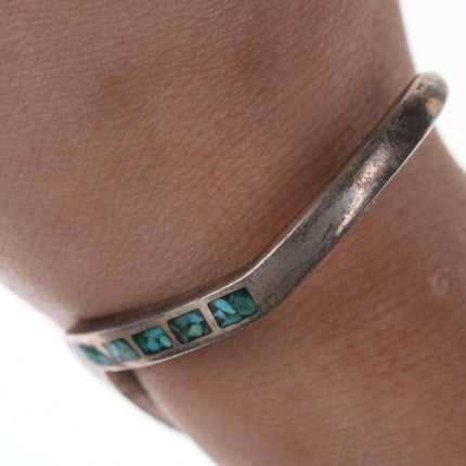 Native American Sterling/turquoise Chip channel inlay cuff bracelet y - Estate Fresh Austin