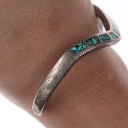 Native American Sterling/turquoise Chip channel inlay cuff bracelet y - Estate Fresh Austin