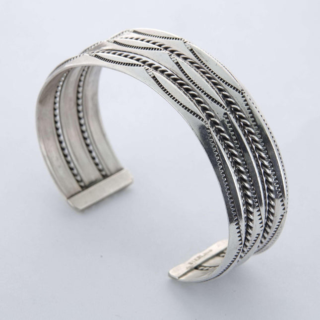 Navajo Sterling Cuff Bracelet Hand Stamped with ropes 6.5" - Estate Fresh Austin