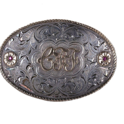 Nelson Silvia 10K/Sterling Houston Texas hand engraved belt buckle - Estate Fresh Austin