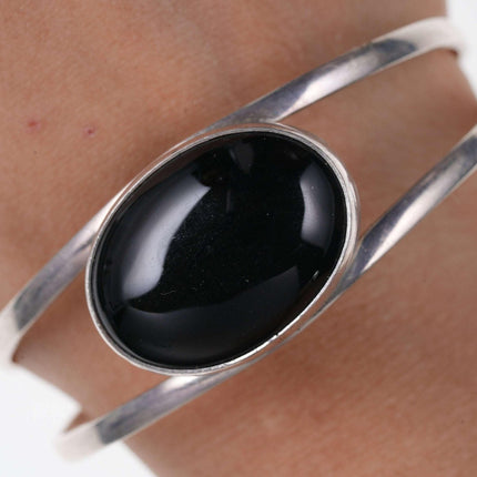 OP Lag Zuni Modernist Native American Sterling Cuff Bracelet with Onyx - Estate Fresh Austin