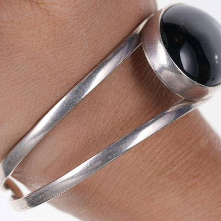 OP Lag Zuni Modernist Native American Sterling Cuff Bracelet with Onyx - Estate Fresh Austin