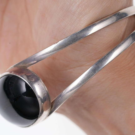 OP Lag Zuni Modernist Native American Sterling Cuff Bracelet with Onyx - Estate Fresh Austin