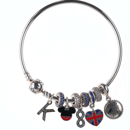 Pandora Charm Bracelet with Mickey mouse, Great Britain, and Class of 2015 - Estate Fresh Austin
