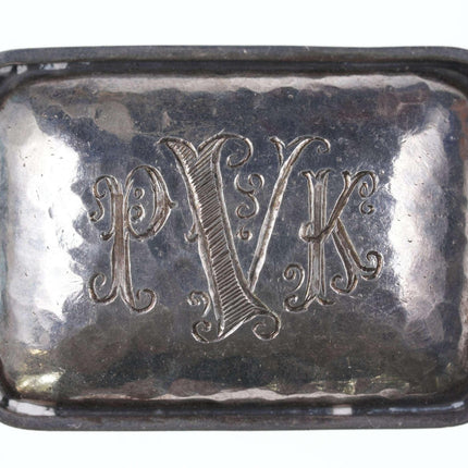 Pat Areias Hammered Sterling belt buckle with cool monogram - Estate Fresh Austin