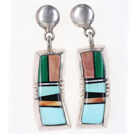 Pr Vintage Native American Sterling/natural stone channel inlay earrings - Estate Fresh Austin