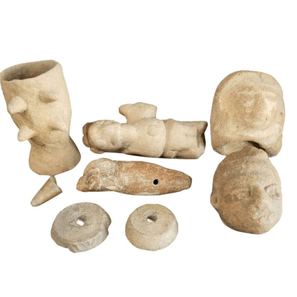 Pre Columbian Pottery Lot Effigy Figural Miniatures Beads Aztec Incan Native - Estate Fresh Austin