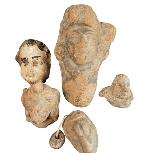 Pre Columbian Pottery Lot Effigy pendant Figural head Aztec Incan Native America - Estate Fresh Austin