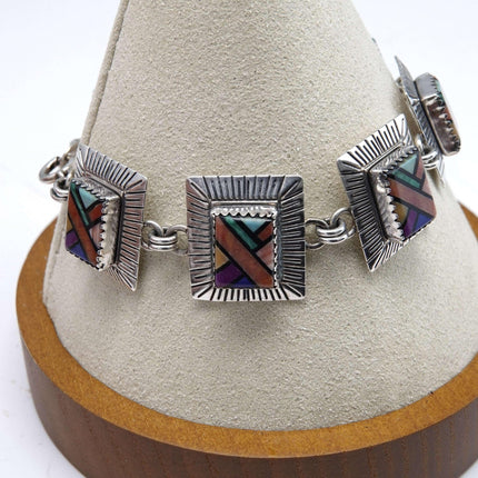 QT Sterling Navajo Southwestern shop inlaid sterling link bracelet - Estate Fresh Austin
