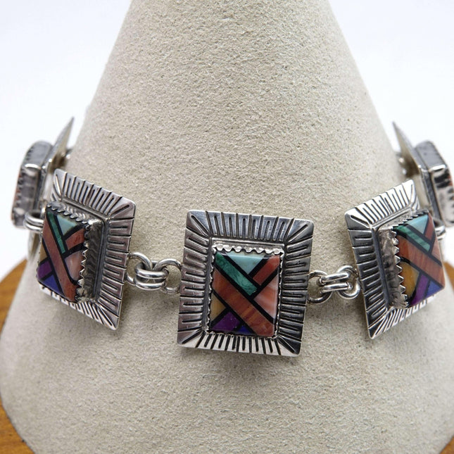 QT Sterling Navajo Southwestern shop inlaid sterling link bracelet - Estate Fresh Austin