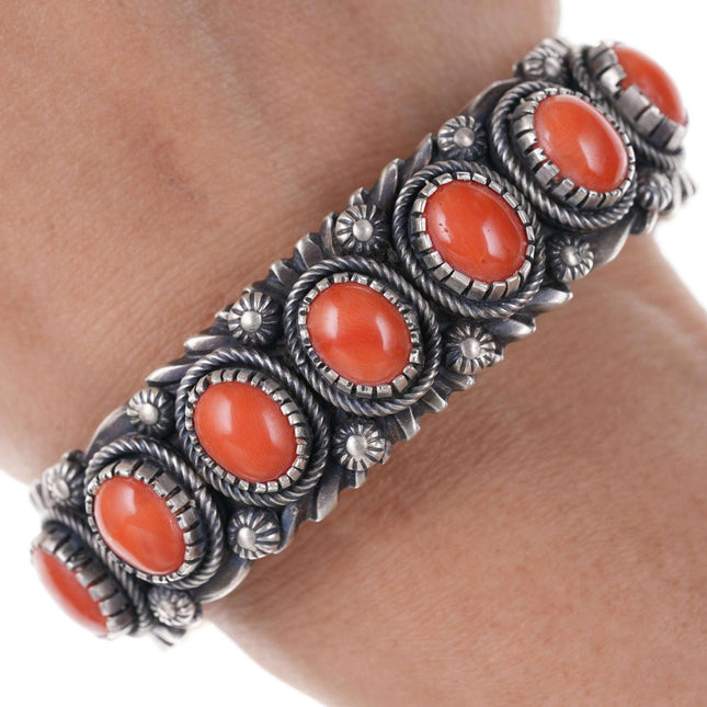 Ray Bennett Navajo Sterling Mediterranean Coral cuff bracelet - Estate Fresh Austin