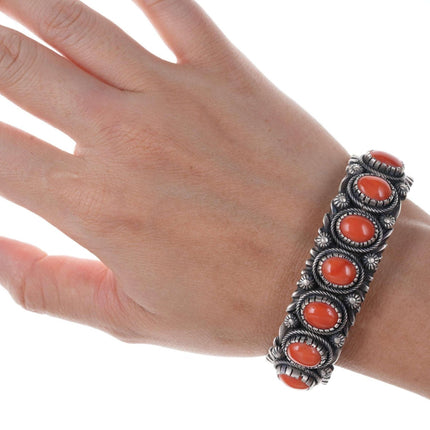 Ray Bennett Navajo Sterling Mediterranean Coral cuff bracelet - Estate Fresh Austin