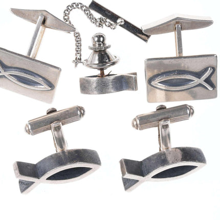 Retired James Avery Sterling Christian Fish Cufflinks and tie tac - Estate Fresh Austin