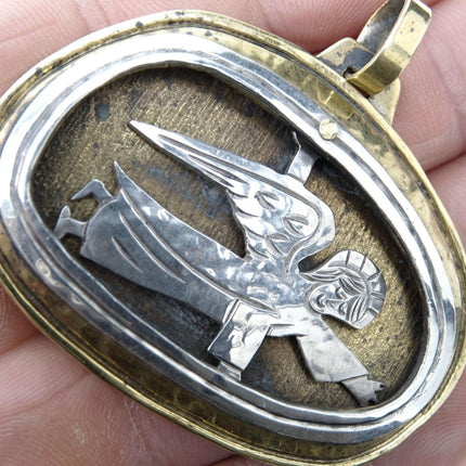 Retired Jeep Collins Sterling and Brass Shadowbox angel Pendant - Estate Fresh Austin