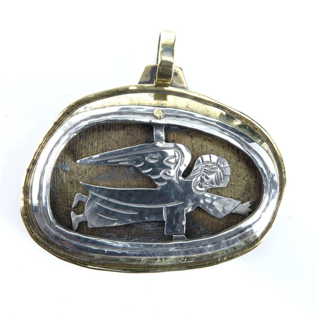 Retired Jeep Collins Sterling and Brass Shadowbox angel Pendant - Estate Fresh Austin