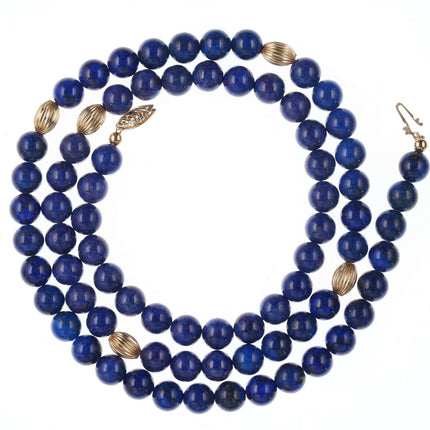 Retro Chinese 14k gold 26" long Lapis Lazuli beaded necklace - Estate Fresh Austin
