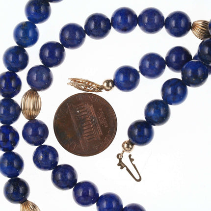 Retro Chinese 14k gold 26" long Lapis Lazuli beaded necklace - Estate Fresh Austin